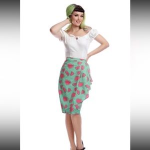 Collectif Watermelon Love Sarong Style Pinup Pencil Skirt 2X Plus Size